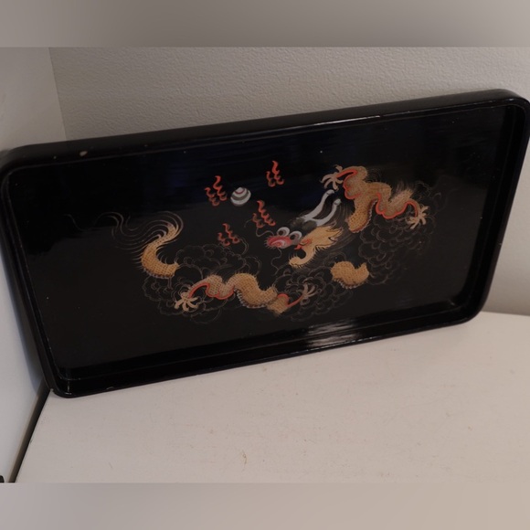 COPY - Black Tray with Gold Dragon Design - Picture 1 of 2